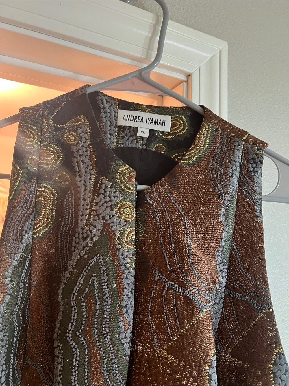 Andrea Iyamah Brown Black Patterned Long-Sleeve Mini Dress - Picture 9 of 10